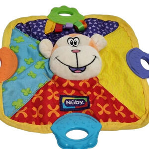 Nuby Teether Plush Monkey Lovey Security Blanket Baby Crinkle Sound FLAW